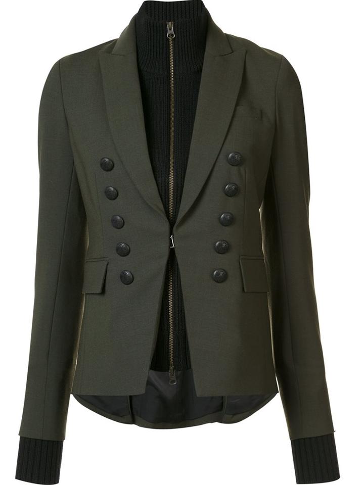 Veronica Beard Layered Zip Blazer, Women's, Size: 4, Green, Polyester/spandex/elastane/wool/virgin Wool