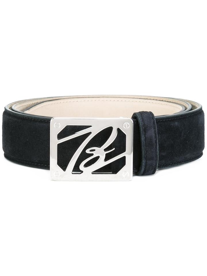Brioni Logo Buckle Belt, Men's, Size: 100, Blue, Calf Suede