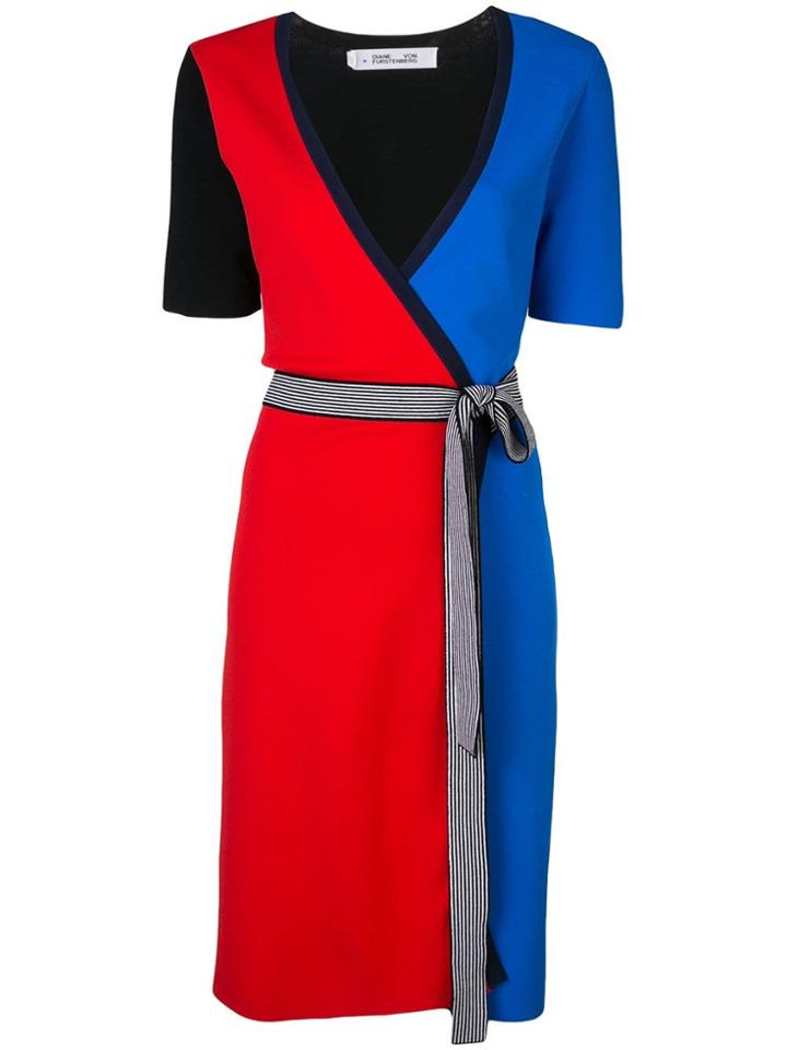 Dvf Diane Von Furstenberg Colour-block Wrap Dress - Blue