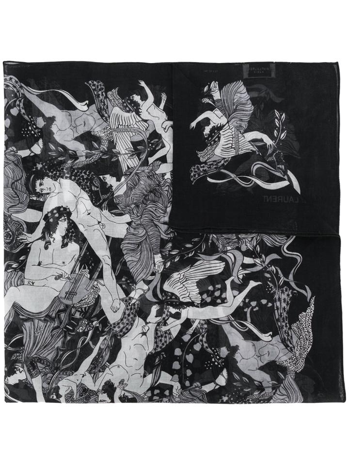 Saint Laurent Greek Print Scarf - Black