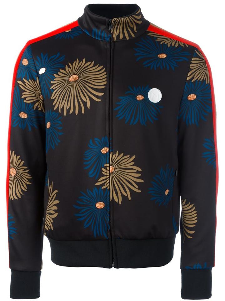 Msgm Floral Print Zip Up Cardigan, Men's, Size: 50, Black, Polyamide/polyester/spandex/elastane