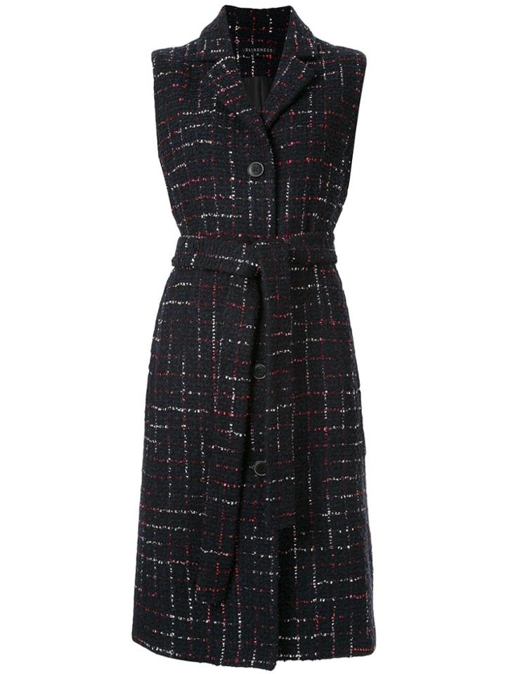 Blindness Check Sleeveless Coat - Blue
