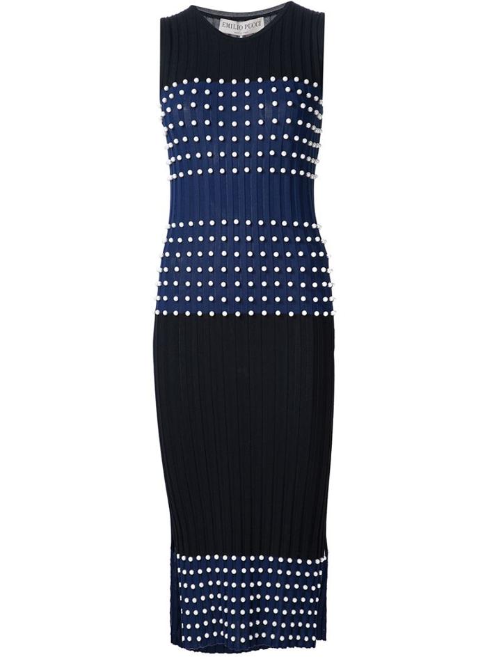 Emilio Pucci Ribbed Striped Embellished Dress