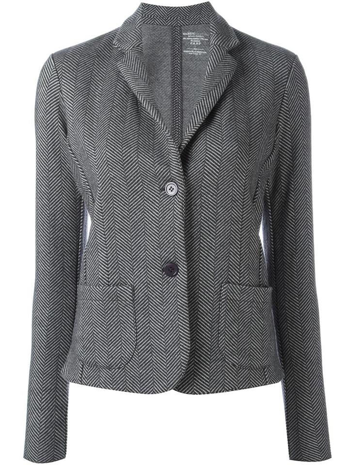 Majestic Filatures Herringbone Pattern Blazer, Women's, Size: 3, Grey, Cotton/cashmere/merino