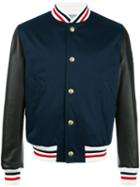 Moncler Gamme Bleu Striped Trim Bomber Jacket, Men's, Size: 3, Blue, Cotton/leather/cupro/feather Down