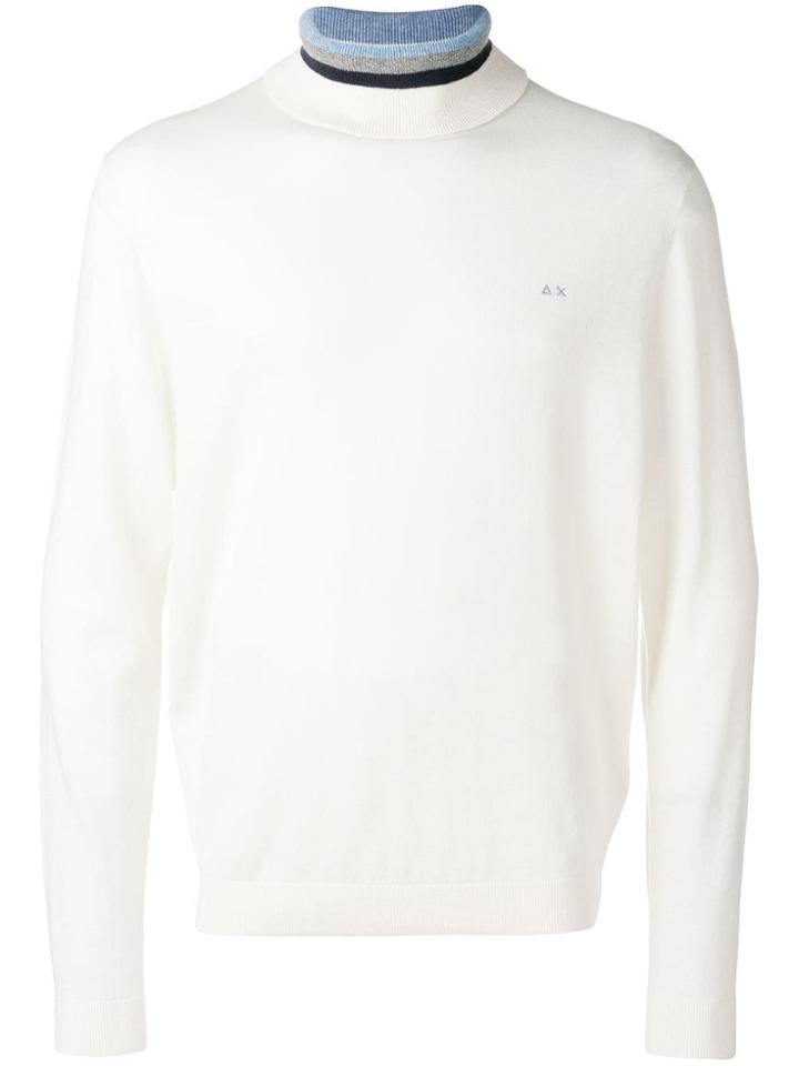 Sun 68 Striped Roll Neck Jumper - White