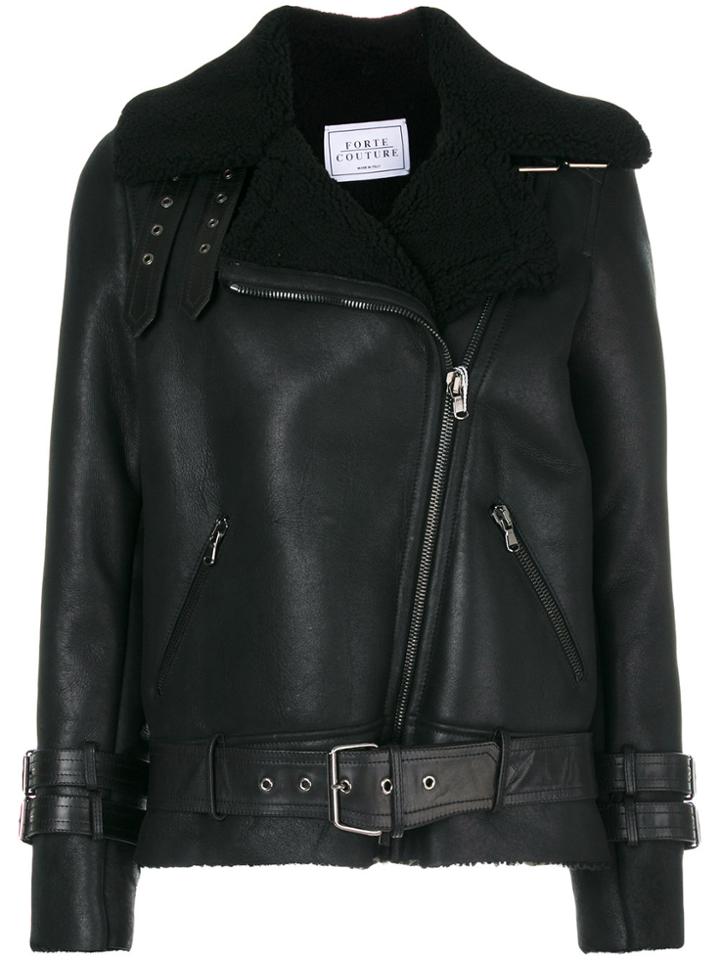 Forte Couture Shearling Aviator Coat - Black