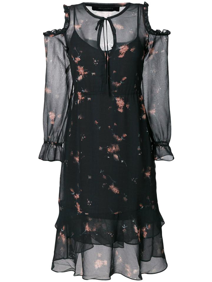 All Saints Layered Cold Shoulder Floral Dress - Black
