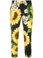 Dolce & Gabbana - Sunflower Cropped Trousers - Women - Cotton - 48, Black, Cotton