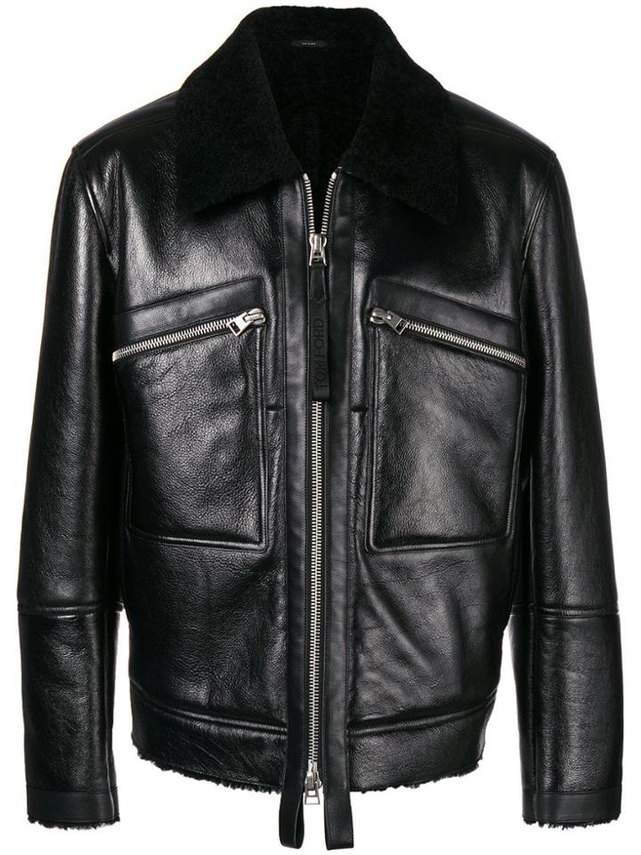 Tom Ford Shearling Collar Leather Jacket - Black