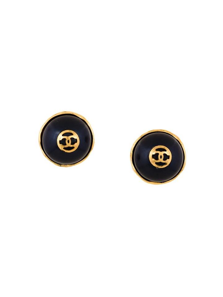 Chanel Vintage Cc Logo Stone Earrings, Women's, Blue
