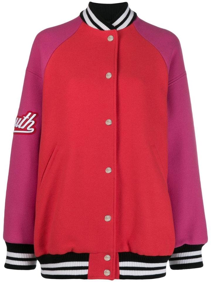 Msgm Panelled Oversize Bomber Jacket - Red