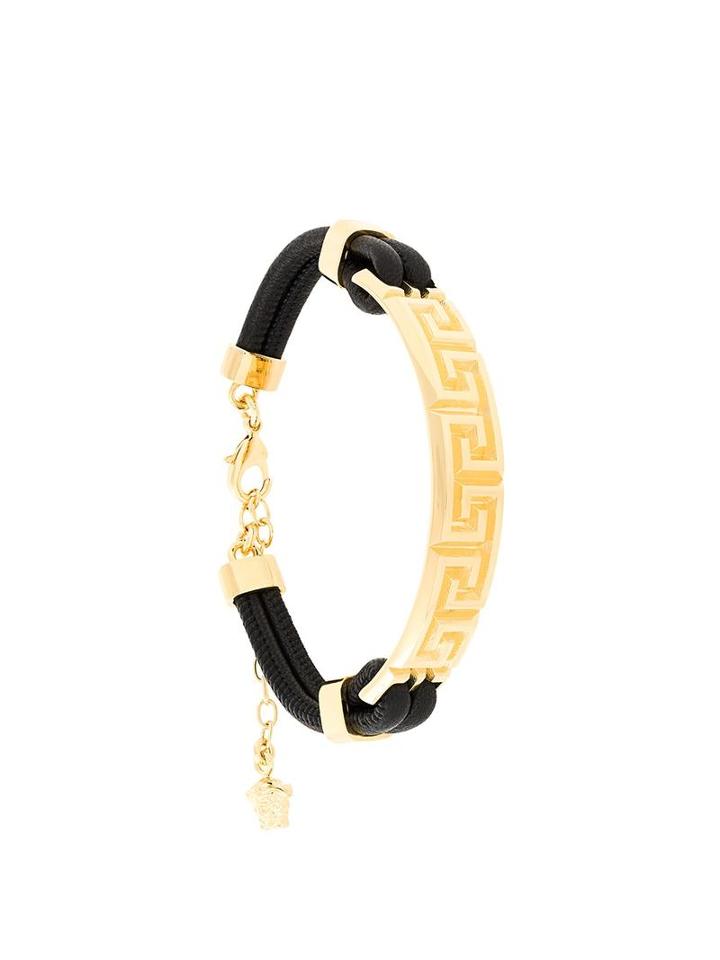 Versace Embossed Greca Bracelet, Men's, Black