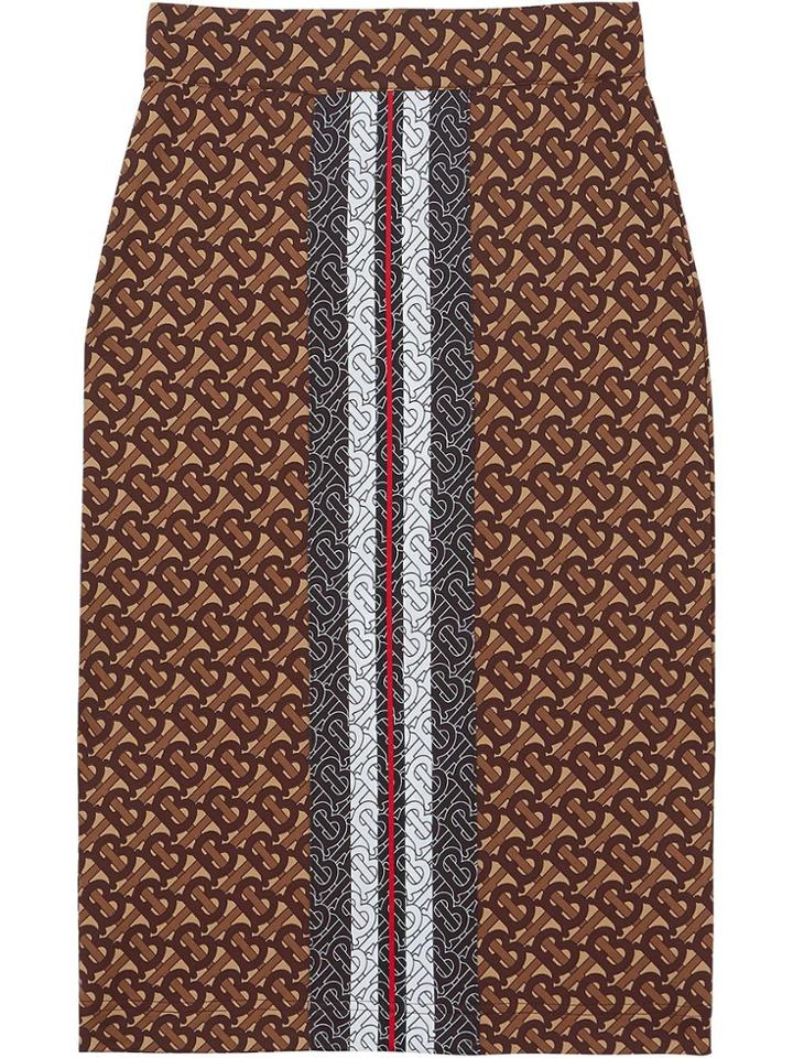 Burberry Monogram Stripe Print Stretch Jersey Pencil Skirt - Brown