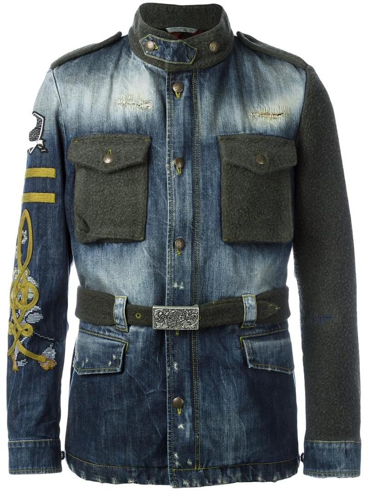 Gabriele Pasini Paneled Denim Jacket, Men's, Size: 52, Blue, Cotton/nylon/alpaca