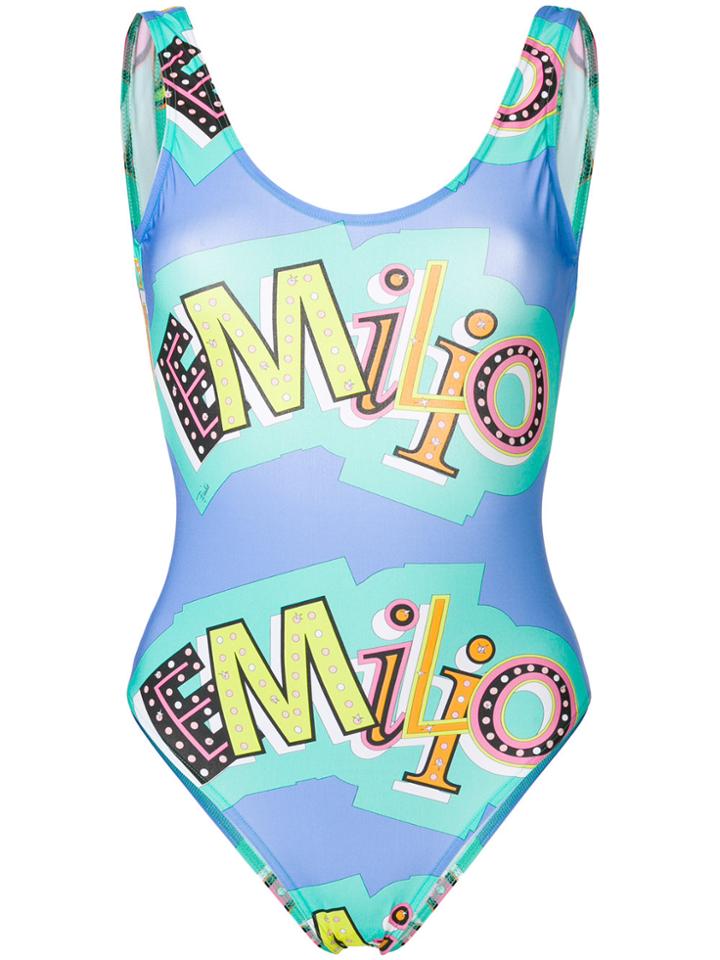 Emilio Pucci Logo Print Scoop-neck Swimsuit - Multicolour