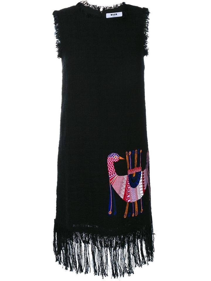 Msgm Embroidered Dress With Fringing, Women's, Size: 46, Black, Cotton/polyester/viscose