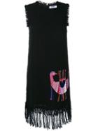 Msgm Embroidered Dress With Fringing, Women's, Size: 46, Black, Cotton/polyester/viscose