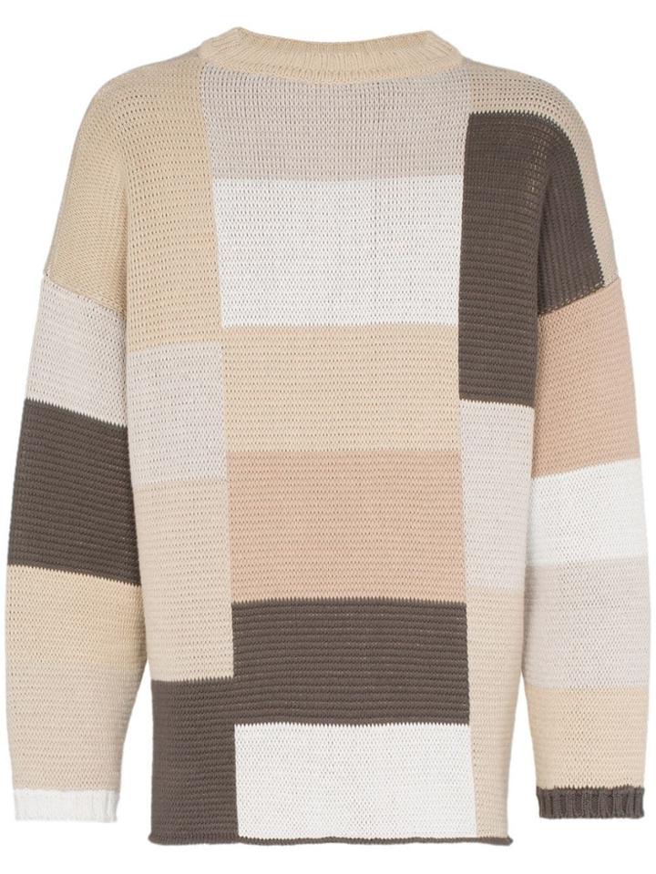 Jacquemus Check Knit Cotton Jumper - Brown