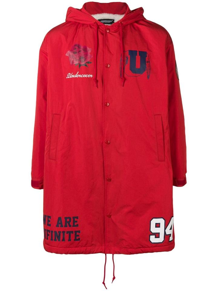Undercover Logo Zipped Parka Coat - Red