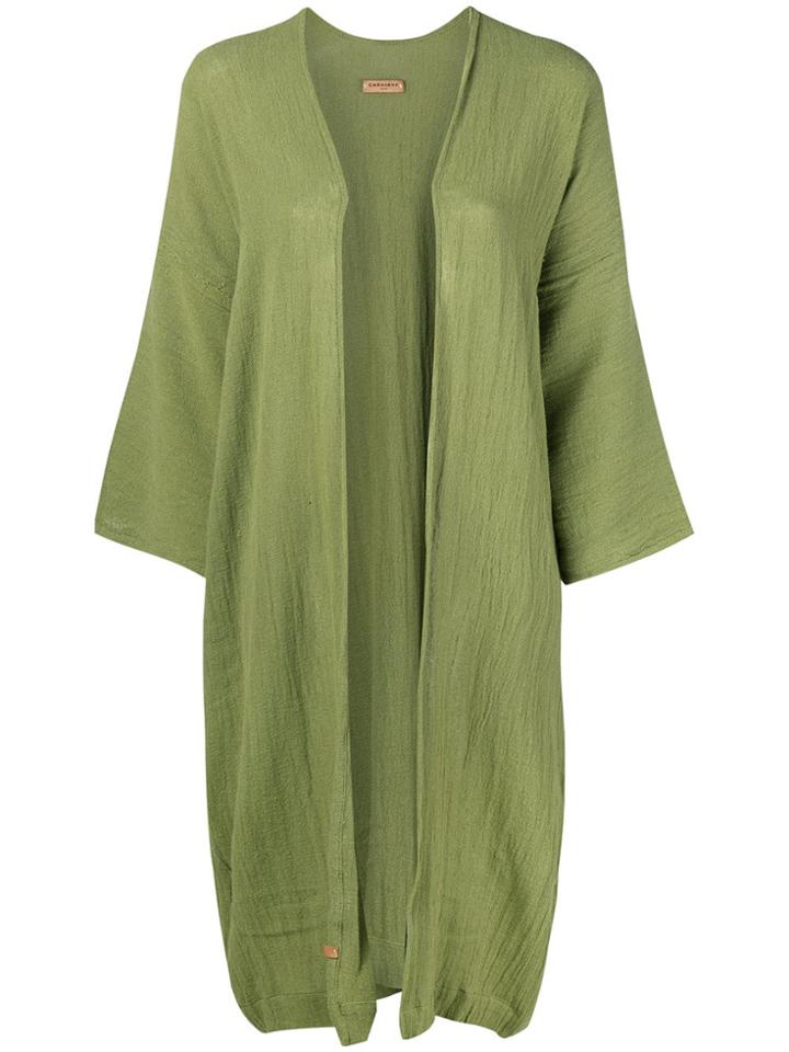 Caravana Fringe Hem Open Front Vest - Green