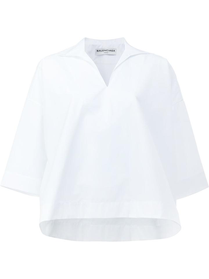 Balenciaga V-neck Blouse, Women's, Size: 38, White, Cotton/polyester