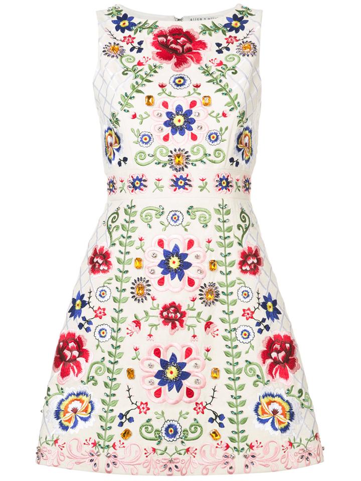 Alice+olivia Embroidered Dress - White