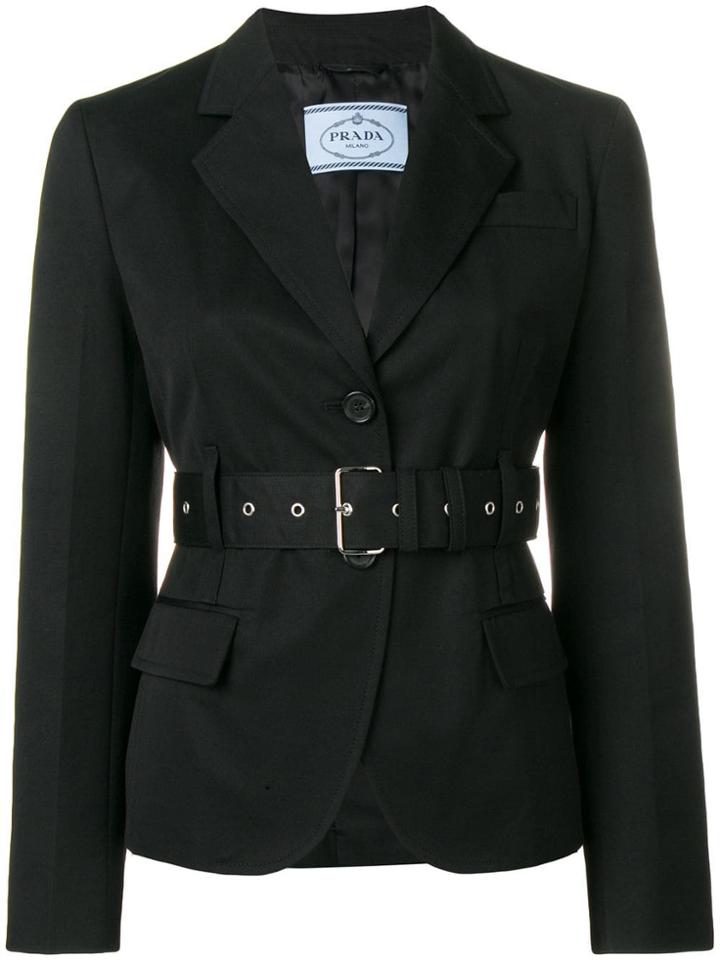 Prada Belted Fitted Blazer - Black