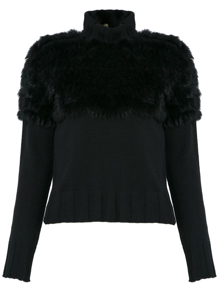 Andrea Bogosian - Fur Trim Knit Top - Women - Rabbit Fur/viscose - P, Women's, Black, Rabbit Fur/viscose