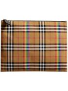 Burberry Large Rainbow Vintage Check Pouch - Brown