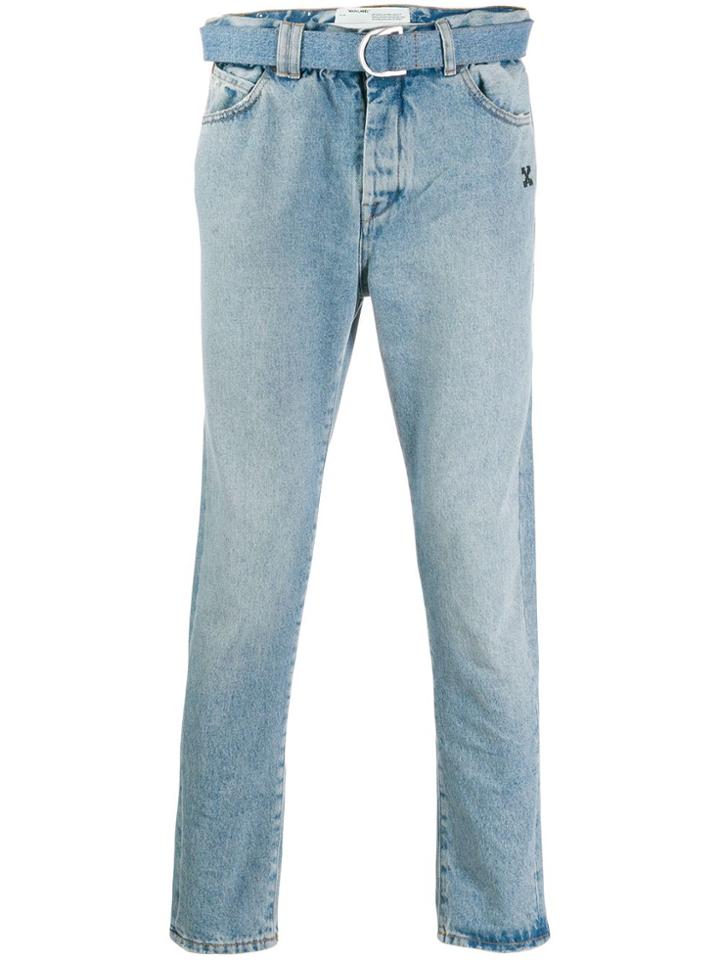 Off-white Slim Fit Jeans With Racing Stripes - Blue