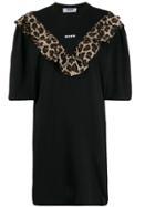 Msgm Leopard Print Ruffled T-shirt Dress - Black