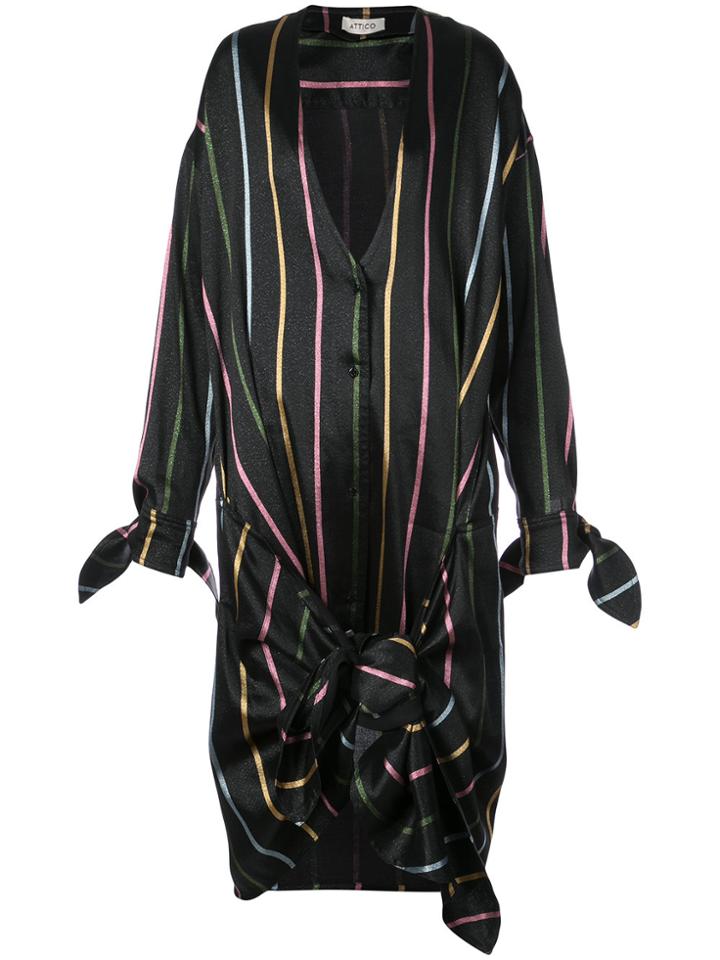 Attico Striped Wrap Mini Dress - Black