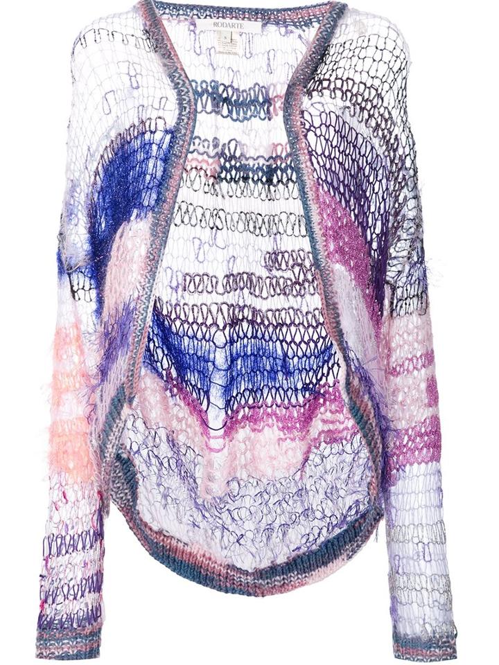 Rodarte Tie Dye Effect Open Knit Cardigan, Women's, Size: Large, Grey, Silk/cotton/nylon/metallic Fibre