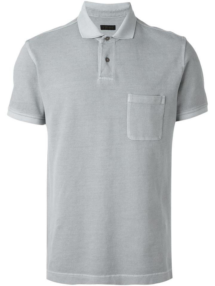 Z Zegna Chest Pocket Polo Shirt, Men's, Size: Xl, Grey, Cotton