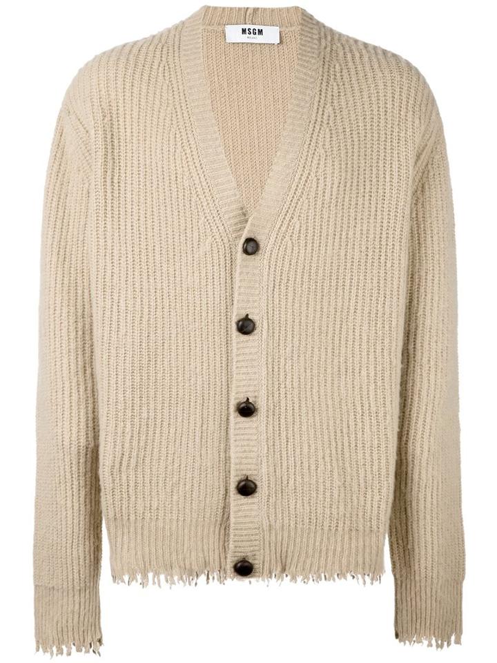 Msgm Frayed Cardigan, Men's, Size: Small, Nude/neutrals, Polyamide/wool