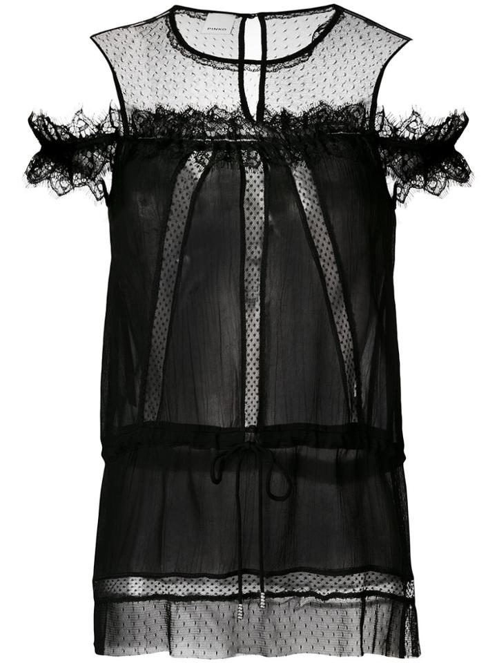 Pinko Lace Inserts Sheer Top - Black