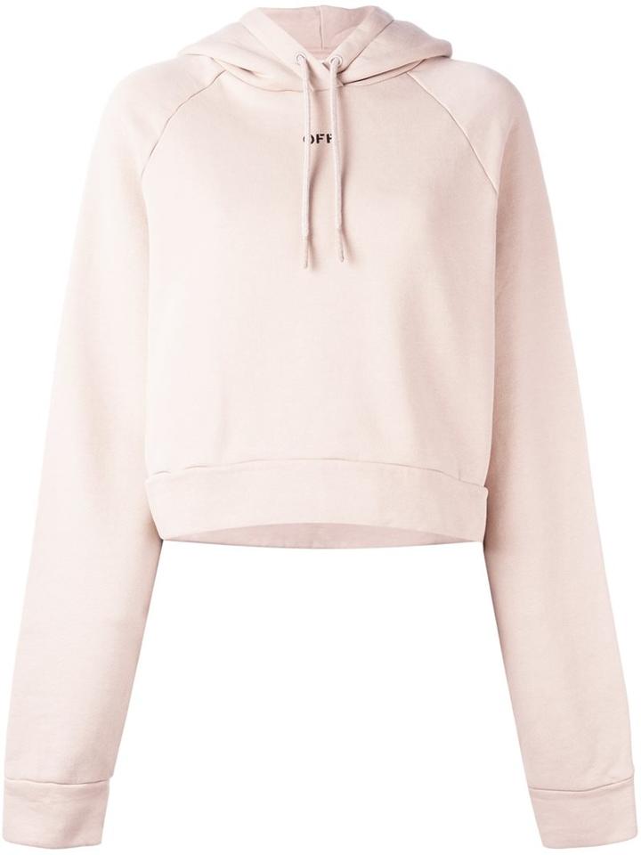 Off-white Cropped Hoodie, Women's, Size: Large, Pink/purple, Cotton