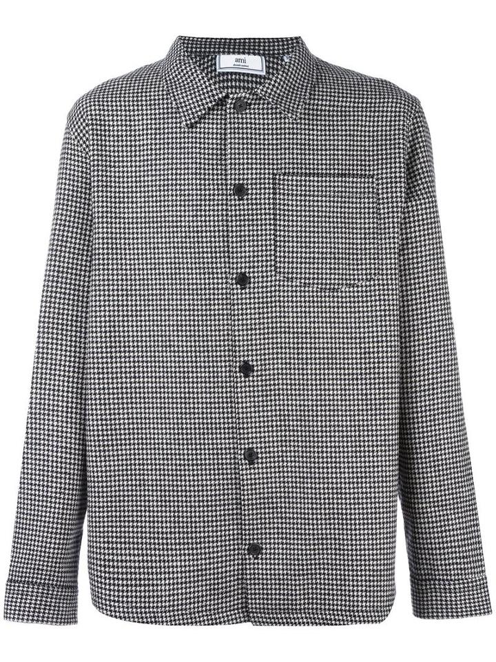 Ami Alexandre Mattiussi Mirco Houndstooth Overshirt, Men's, Size: 40, Black, Wool/polyamide