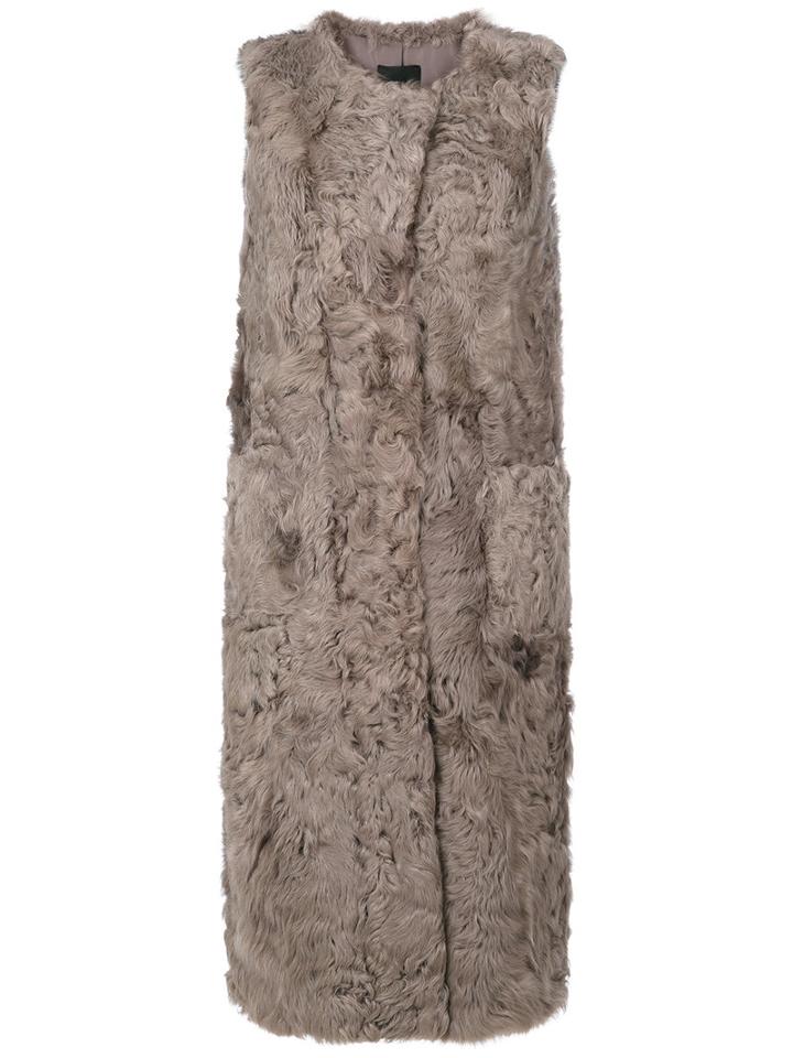 Liska - Longline Fur Gilet - Women - Silk/lamb Fur - M, Nude/neutrals, Silk/lamb Fur