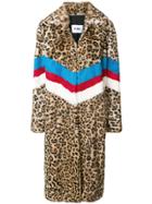 Msgm Striped Leopard Print Coat - Brown