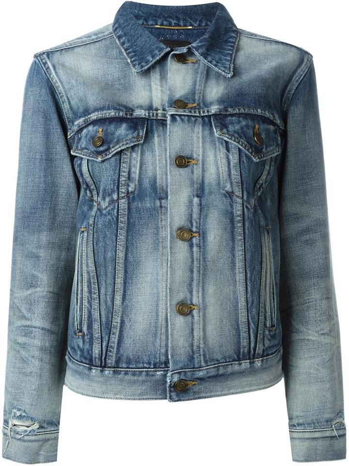 Saint Laurent Stonewashed Denim Jacket, Women's, Size: S, Blue, Cotton