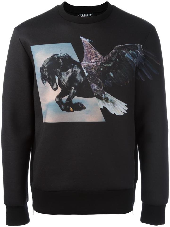 Neil Barrett Front Print Sweatshirt, Men's, Size: Small, Black, Polyester/polyurethane/viscose