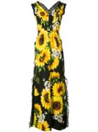 Dolce & Gabbana - Sunflower Print Long Dress - Women - Cotton/polyamide/viscose - 40, Black, Cotton/polyamide/viscose