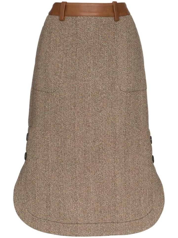 Wales Bonner Contrast-belt Midi Skirt - Brown