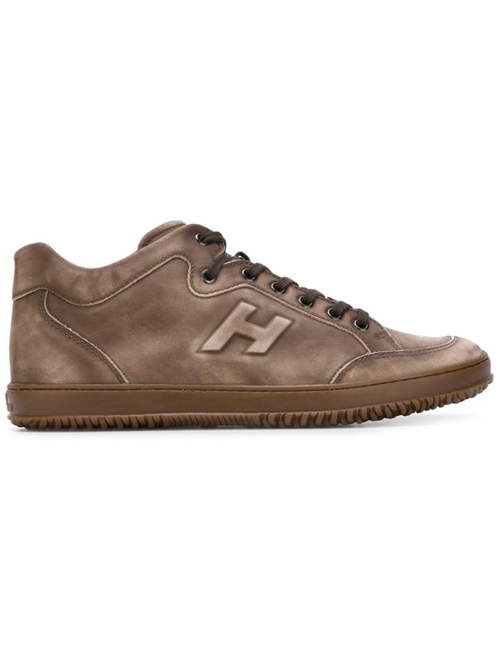Hogan Panelled Sneakers, Men's, Size: 8.5, Brown, Rubber/leather/cotton
