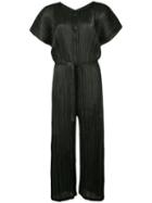Pleats Please By Issey Miyake Pleated Shiny Stripes Jumpsuit - Black