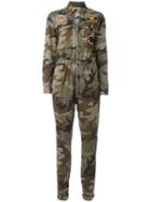 History Repeats Camouflage Print Jumpsuit, Women's, Size: 42, Green, Cotton/spandex/elastane