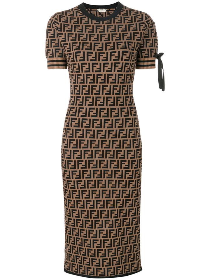 Fendi Logo Short-sleeve Sweater Dress - Brown