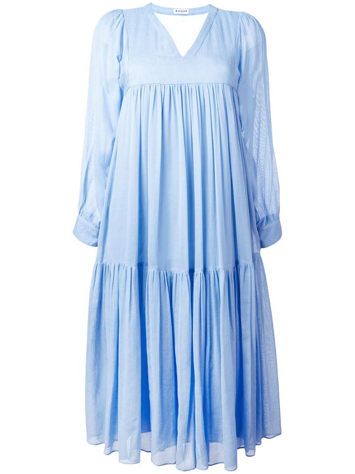 Masscob Flared Midi Dress, Women's, Size: Small, Blue, Silk/cotton